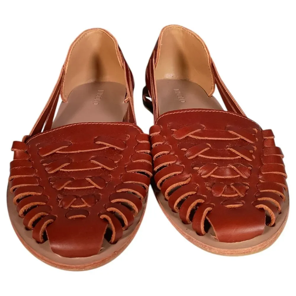 Nisolo Huarache Sandal Brandy Women's 8.5 Leather Flat Woven